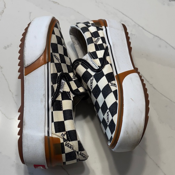 Vans Women's Checkered Slip-On Sneakers - Black, White, and Brown - Picture 10 of 15